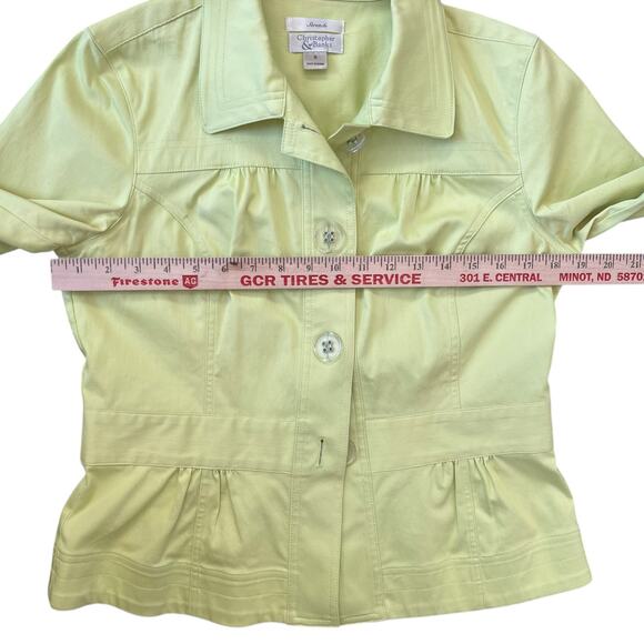 Christopher & Banks Jacket Womens Small Lime Green Cotton Stretch Peplum Buttons - Picture 6 of 9